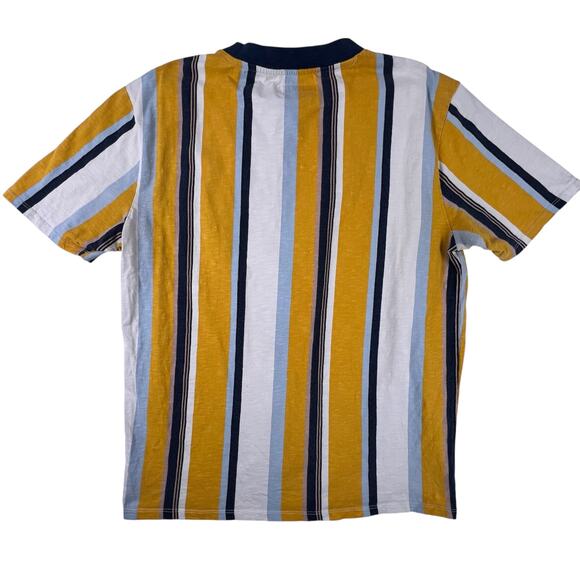 Vintage Guess Y2K Stripe Tee M | Yellow Embroidered Logo Spell-Out Cotton Crew - Picture 4 of 12